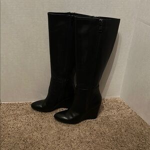 Steve Madden Black Leather Wedge Boots